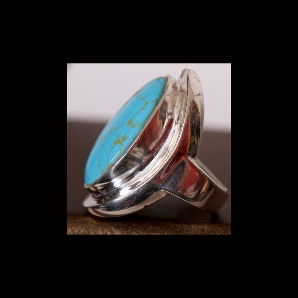 A Vintage Turquoise 925 Oval Ring - Picture 3 of 9